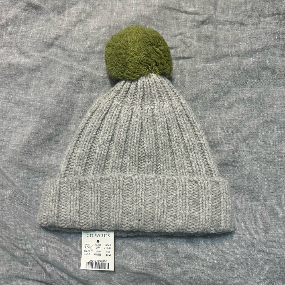 Crewcuts 100% Lambswool Grey Knit Pom Beanie Hat Winter Ski Outdoors